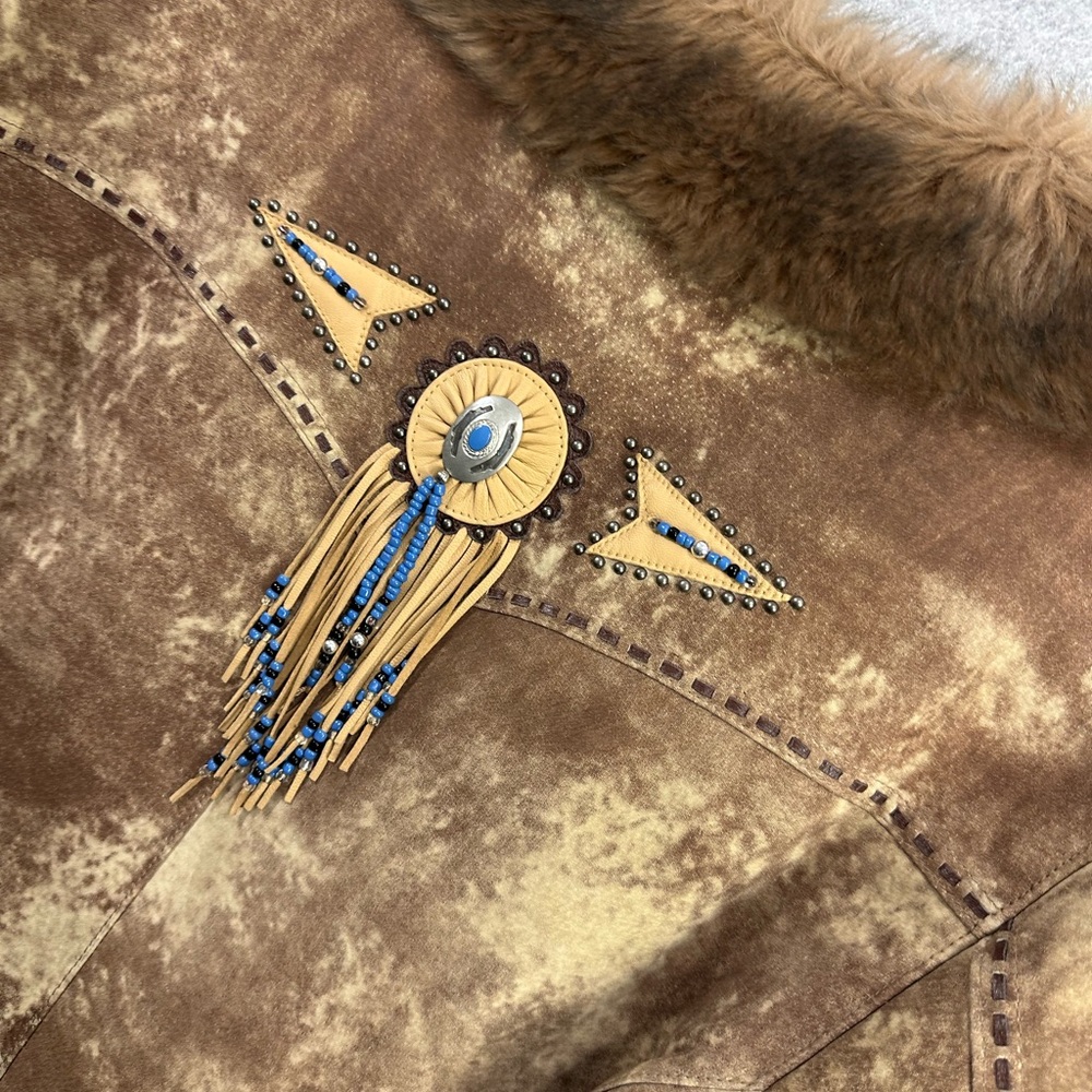 Cripple Creek Leather Penny Lane Western Style Coat Jacket Faux Fur Size XL - Picture 5 of 10